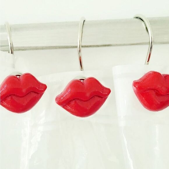 At Home Red Lip Shaped Shower Curtain Rings - Picture 5 of 9